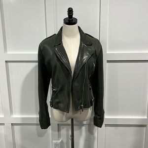 NWT Barbara Bui Olive Green Leather Moro Jacket, 42